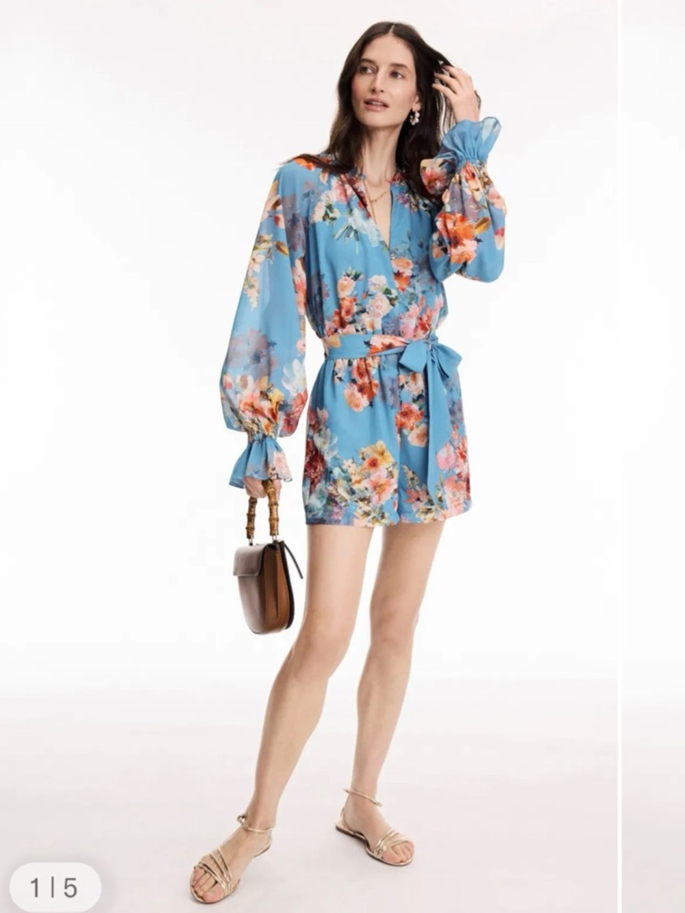 NWT HEMANT & NANDITA blue floral romper-small